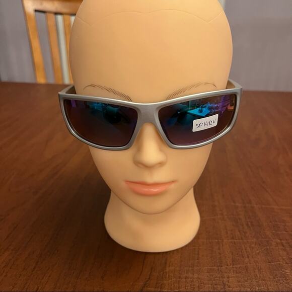 Mirrored Rectangular Sunglasses Silver Gray 130mm - Picture 1 of 10